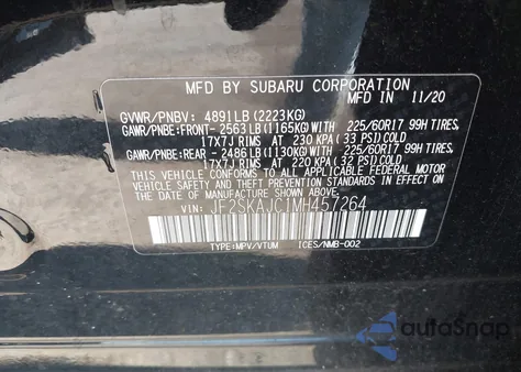 2021 Subaru Forester Premium from USA, damaged, VIN JF2SKAJC1MH457264